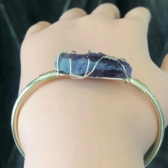 14k Gold Plated Small Real Sodalite Stone Cuff Bracelet NWT - Picture 9 of 9